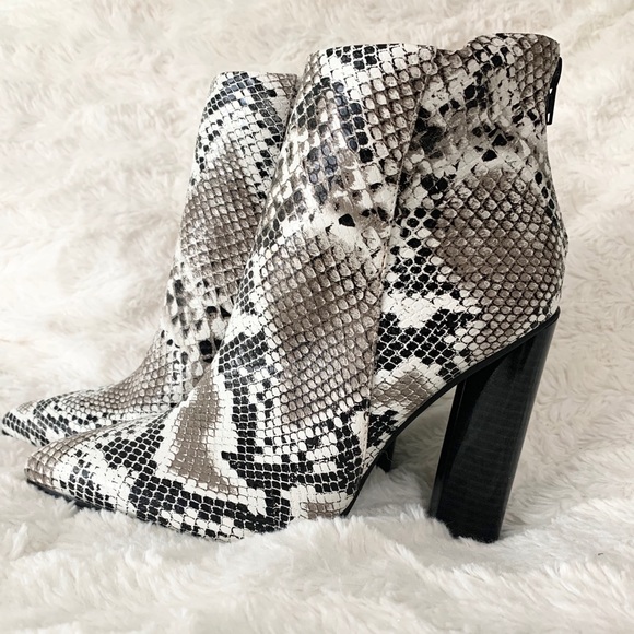 Qupid Shoes - Snake Print High Heel Ankle Booties